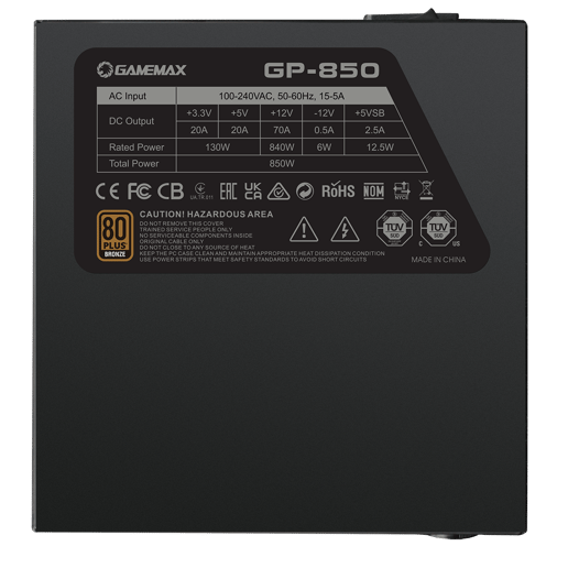 850W GameMax GP850 80 Plus Bronze PSU