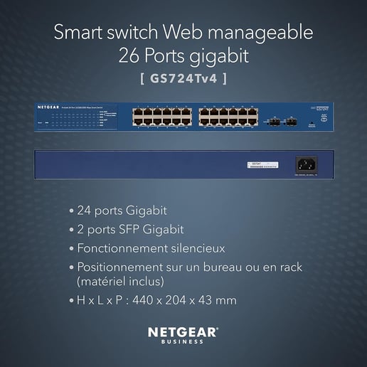Netgear GS724Tv6 24-Port Gigabit Desktop Switch 