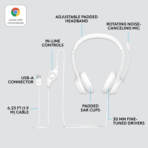Logitech H390 USB Headset - White