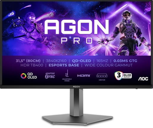 AOC AGON Pro AG326UD 32" 4K Gaming Monitor - QD-OLED, 165Hz, 0.03ms, Speakers