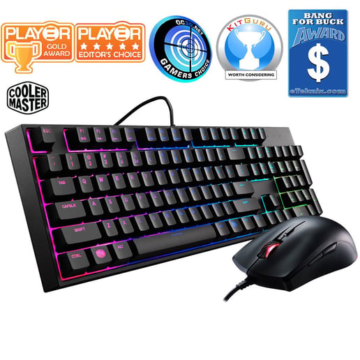 Cooler Master MasterKeys Lite L Combo Keyboard and Ambidextrous Mouse Gaming Bundle with LED Lighting Effects