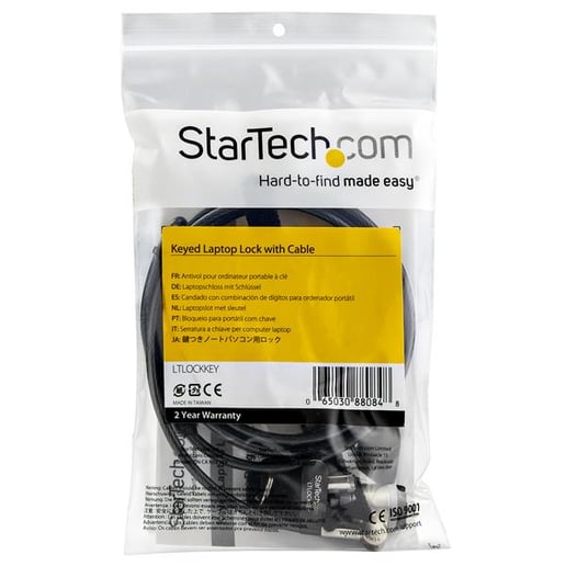 StarTech 2m Keyed Cable Lock for Laptops - Push-to-Lock Button