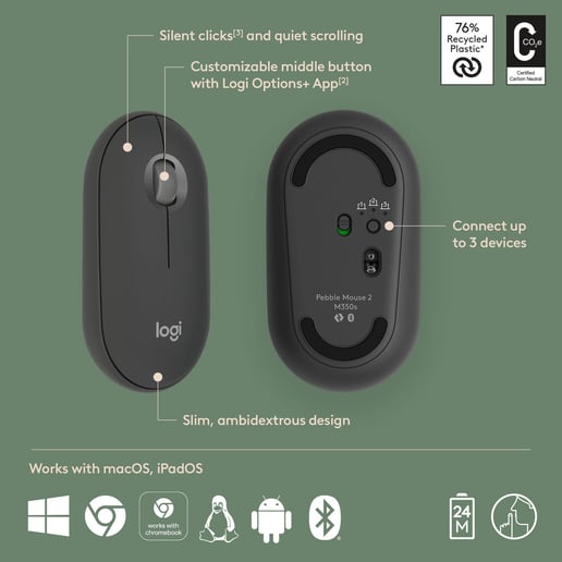 Logitech Wireless Pebble Mouse 2 M350s - Tonal Graphite