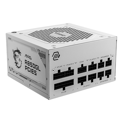 850W MSI MAG A850GL PCIE5 WHITE Modular 80 Plus Gold PSU