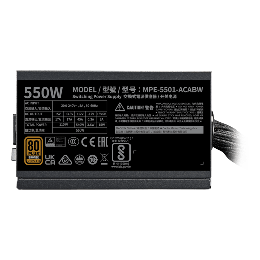 550W Cooler Master MWE Bronze 550 V3 230V 80 Plus Bronze PSU