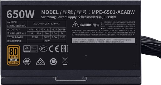 650W Cooler Master MWE Bronze v2 230V 80 Plus Bronze PSU