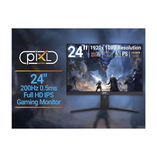piXL X-Series GS24IDPHA 24.5 Inch Full HD IPS Gaming Monitor with 200Hz Refresh Rate, 1920 x 1080 Resolution, 0.5ms Response Time, HDMI 2.0 & DisplayPort 1.4