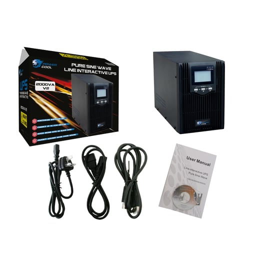 Powercool Smart UPS 2000VA 2 x UK Plug 4 x IEC RJ45 x 2 USB LCD Display