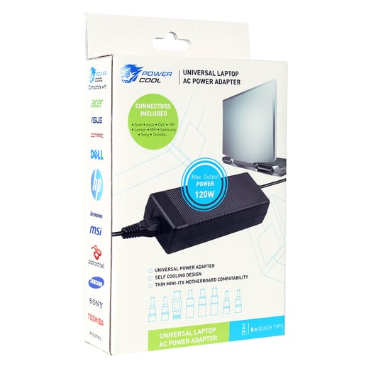 Powercool 120W 19.5V 6.15A Universal Laptop AC Adapter with 8 Tips