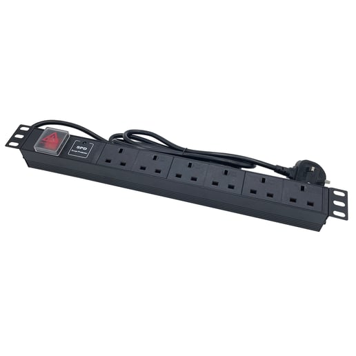 Powercool 1U 6-Way PDU, Horizontal Type, UK Sockets, Surge Protected, 1x LED