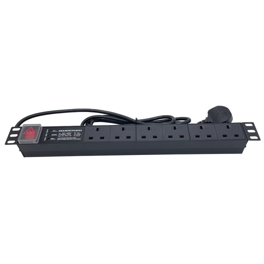 Powercool 1U 6-Way PDU, Horizontal Type, UK Sockets, Surge Protected, 3x LED