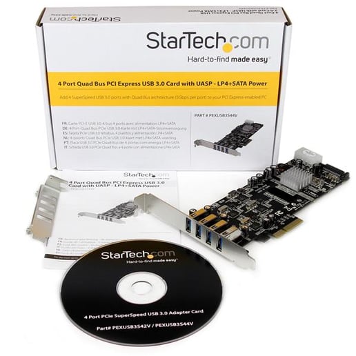 StarTech.com 4 Port Quad Bus PCI Express (PCIe) SuperSpeed USB 3.0 Card Adaptor with UASP - SATA/LP4 Power
