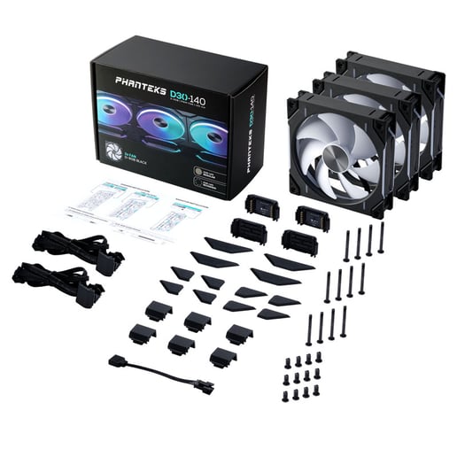 Phanteks D30-140 140mm DRGB PWM Triple Fan Pack in Black