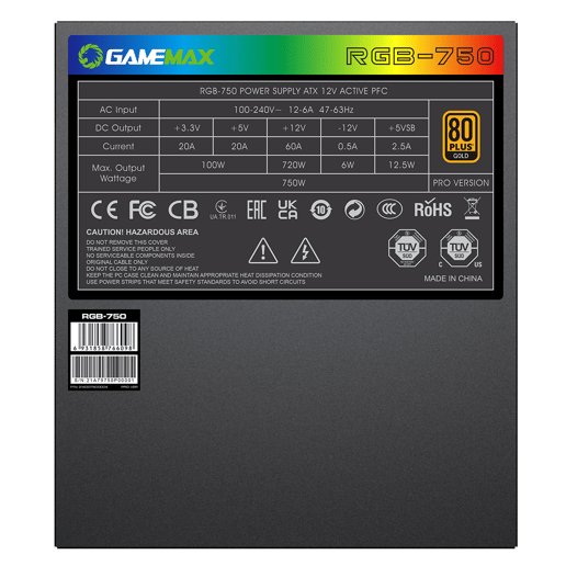 750W GameMax RGB Pro Modular 80 Plus Gold PSU
