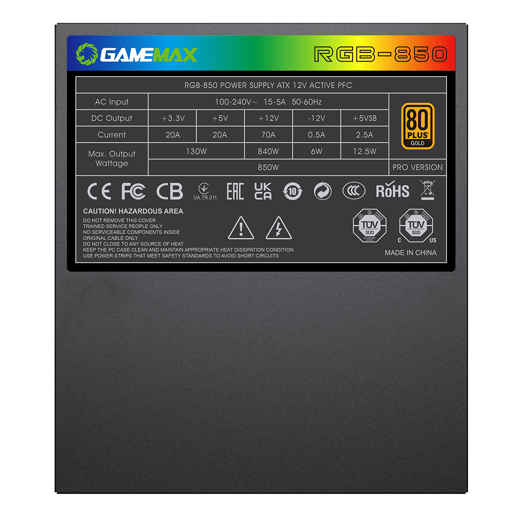 850W GameMax RGB Pro Modular 80 Plus Gold PSU
