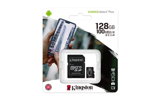 128GB Kingston Canvas Select Plus UHS-1 (U1) microSD Card & Adaptor 