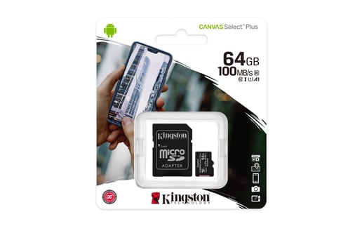 64GB Kingston Canvas Select Plus UHS-1 (U1) microSD Card & Adaptor 