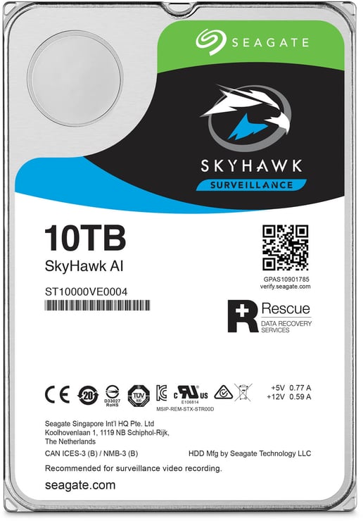 10TB Seagate SkyHawk AI 3.5" SATA III Hard Drive - 256MB Cache