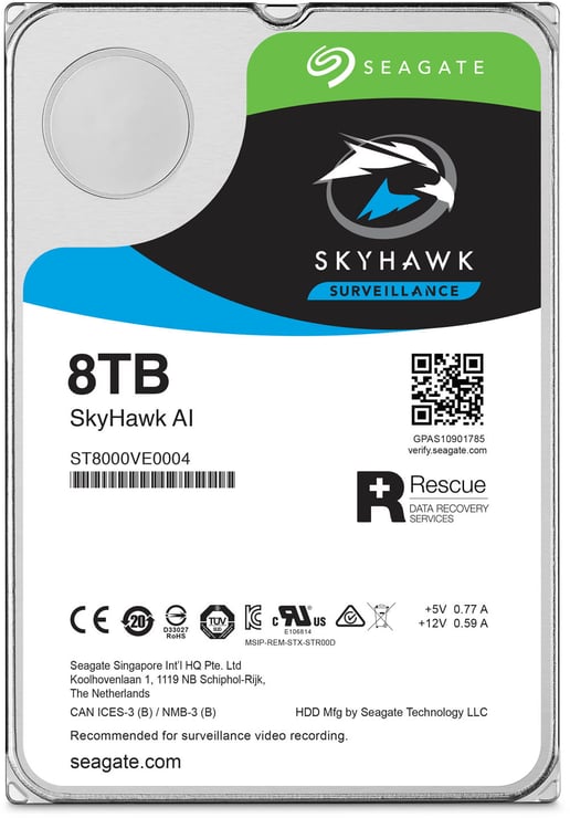 8TB Seagate SkyHawk AI 3.5" SATA III Hard Drive - 256MB Cache