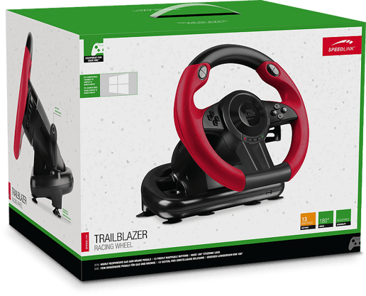 SPEEDLINK Trailblazer Vibration Effect Racing Wheel with Pedals for Microsoft Xbox One and PS4/PS3/PC, Black/Red
