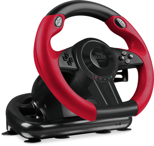 SPEEDLINK Trailblazer Vibration Effect Racing Wheel with Pedals for PlayStation PS4 and Xbox One/PS3/PC, Black/Red