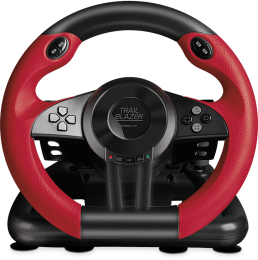 SPEEDLINK Trailblazer Vibration Effect Racing Wheel with Pedals for PlayStation PS4 and Xbox One/PS3/PC, Black/Red