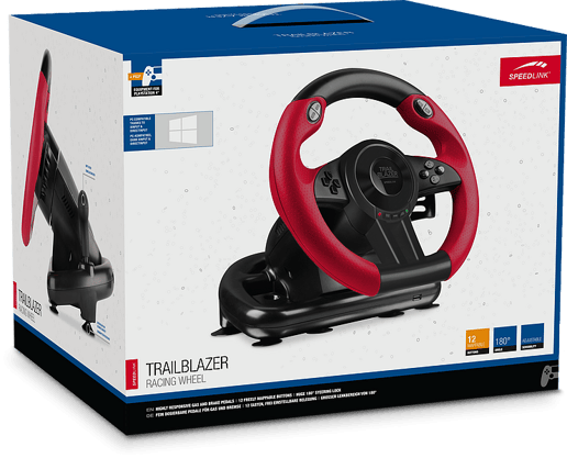 SPEEDLINK Trailblazer Vibration Effect Racing Wheel with Pedals for PlayStation PS4 and Xbox One/PS3/PC, Black/Red
