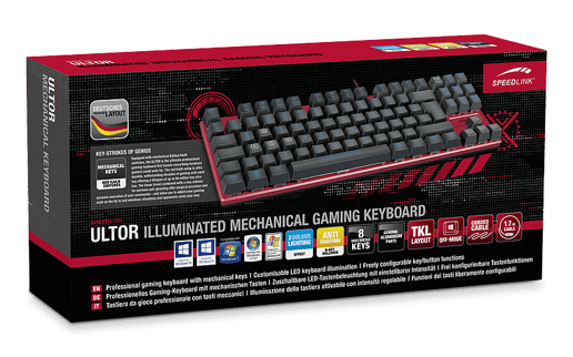 SPEEDLINK Ultro Illuminated Frameless Mechanical Gaming Keboard, UK Layout (Red/Black)