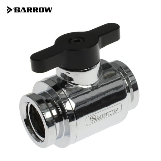 Barrow G1/4 Mini Ball Valve, Black Handle in Shiny Silver
