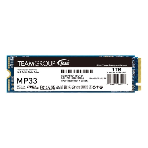 1TB TEAMGROUP MP33 M.2 2280 PCI Express 3.0 x4 NVMe Solid State Drive