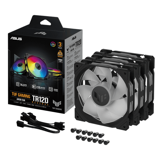 ASUS TUF Gaming TR120 ARGB 120mm PWM Triple Reverse Fan Pack in Black