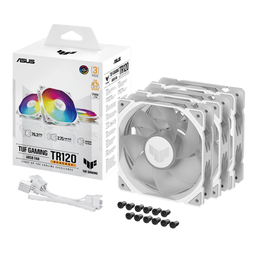 ASUS TUF Gaming TR120 ARGB 120mm PWM Triple Reverse Fan Pack in White