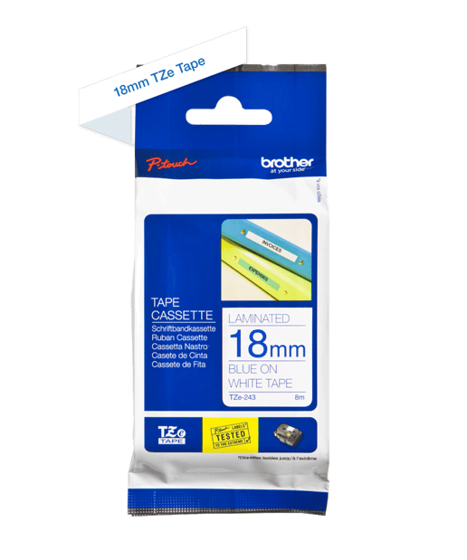 Brother P-touch TZe-243 (18mm) Blue On White Labelling Tape