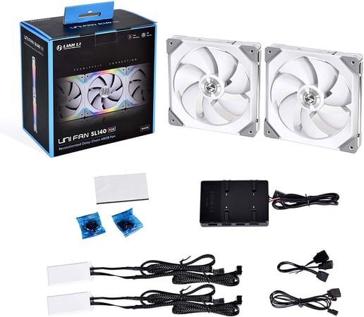 Lian-Li UNI SL140 Dual Pack 140mm ARGB Chassis Fans, White, with Controller
