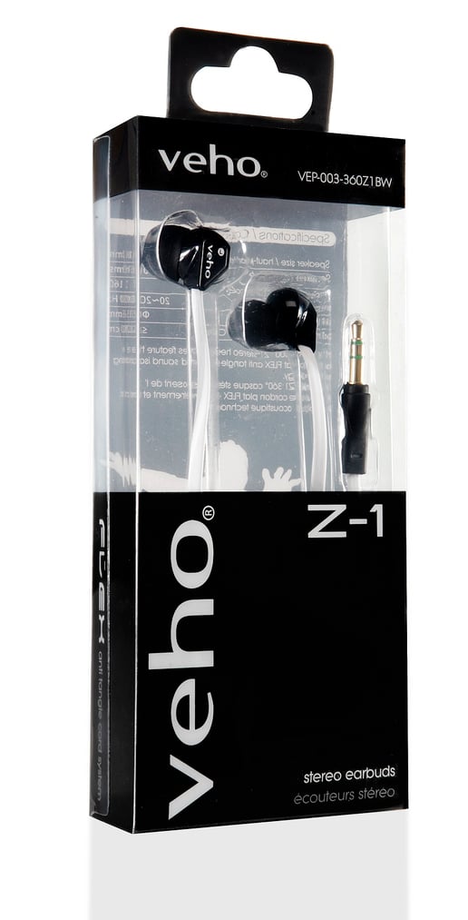 Veho Z-1 Stereo Noise Isolating Earphones (Black/White)