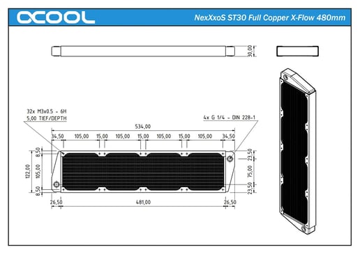 Alphacool NexXxoS ST30 Full Copper X Flow 480 mm Radiator