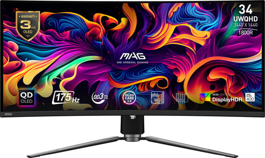 MSI MAG 341CQP QD-OLED 34" UltraWide Curved Gaming Monitor - OLED, 175Hz, 0.03ms