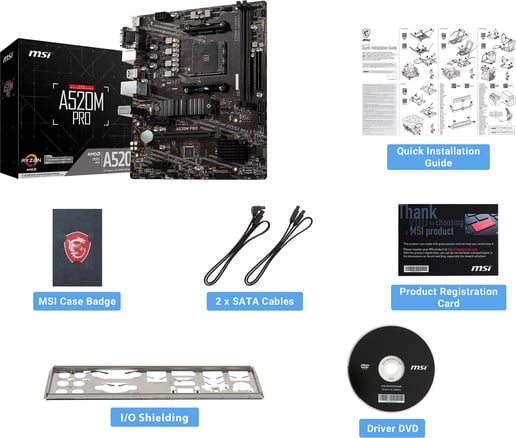 MSI A520M PRO mATX Motherboard for AMD AM4 CPUs
