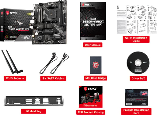 MSI MAG A520M VECTOR WIFI mATX Motherboard for AMD AM4 CPUs