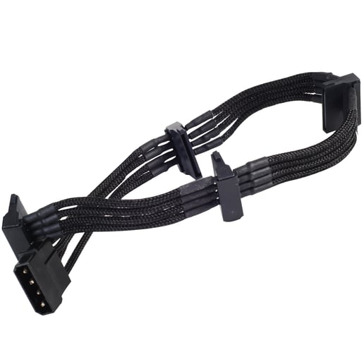 Silverstone PP07-BTSB 4-pin Molex to 4x SATA 300mm Extension Cable Sleeved in Black