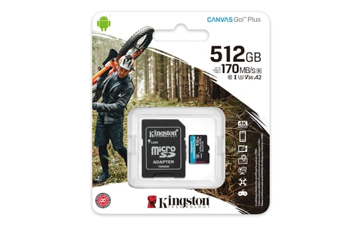 512GB Kingston Canvas Go! Plus UHS-1 (U3) microSD Card & Adaptor 