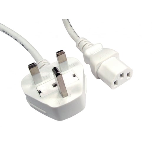 1.8m UK Plug to C13 Mains Lead - White