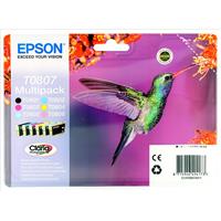 Epson Hummingbird T0807 (Yield: 300 Black/900 Cyan/440 Magenta/460 Yellow/345 Light Cyan/590 Light Magenta Pages) Black/Cyan/Magenta/Yellow/Light Cyan/Light Magenta Ink Cartridge Pack of 6