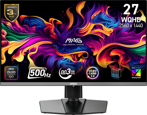 MSI MAG 272QP QD-OLED X50 27" Gaming Monitor - QD-OLED, 500Hz, 0.03ms, HDMI, DP