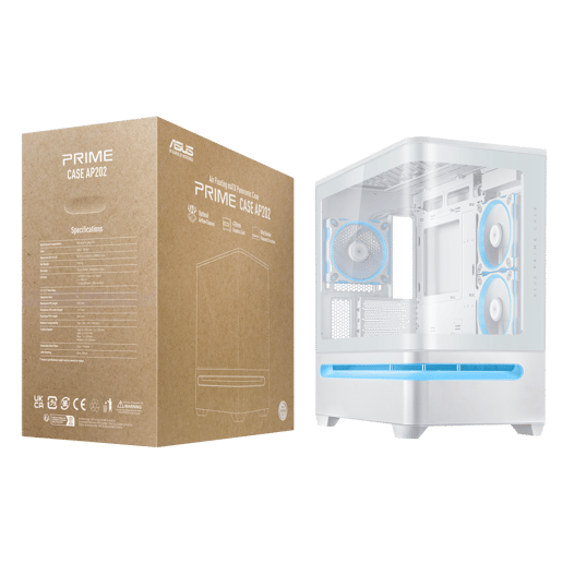 ASUS Prime AP202 ARGB Mid Tower Gaming Case - White 