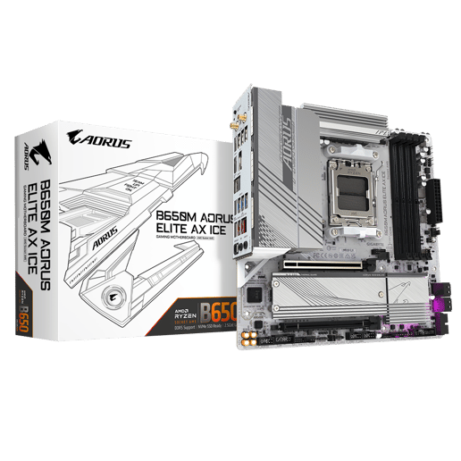 Gigabyte B650M AORUS ELITE AX ICE mATX Motherboard for AMD Socket AM5 CPUs