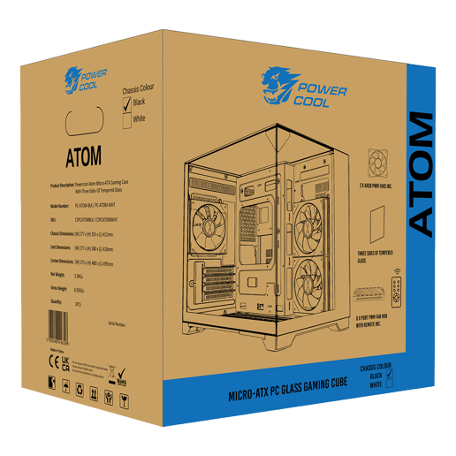 Powercool PC-ATOM-BLK Micro Tower Gaming Case - Black 