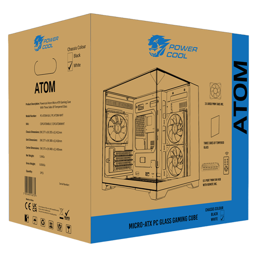 Powercool Atom White Micro Tower Gaming Case - White 
