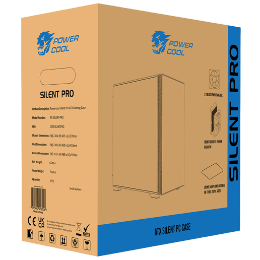 Powercool Silent Mid Tower Case - Black 