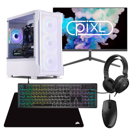 Horizon Ryzen 5 RTX 5060 White Pre-built PC Bundle with Monitor and Accessories 